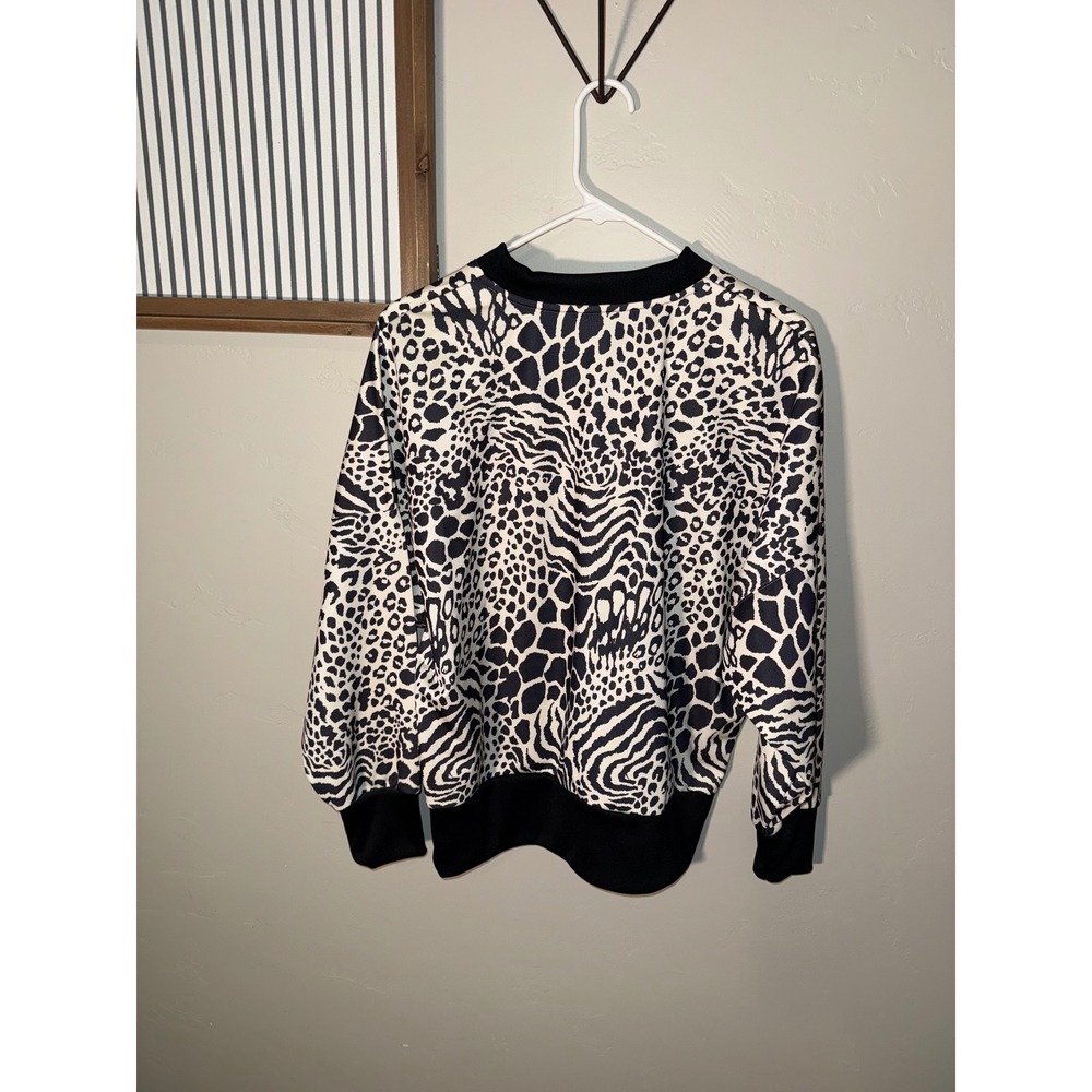 Adidas Originals Women Animal Print Trefoil Sweatshirt Leopard Zebra Black White View 4